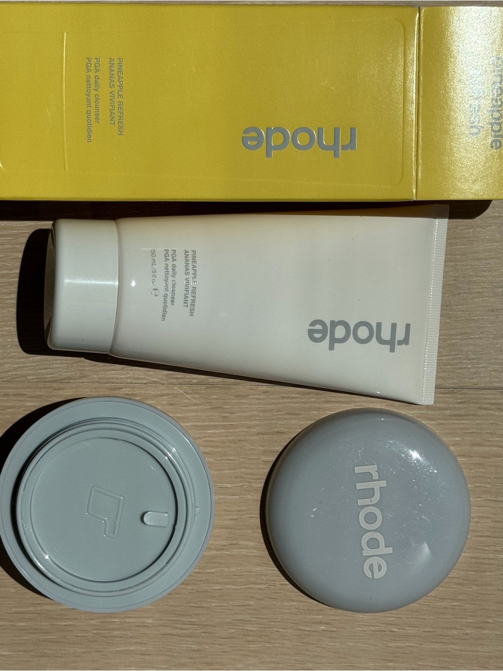 RHODE cleanser and caffeine reset mask